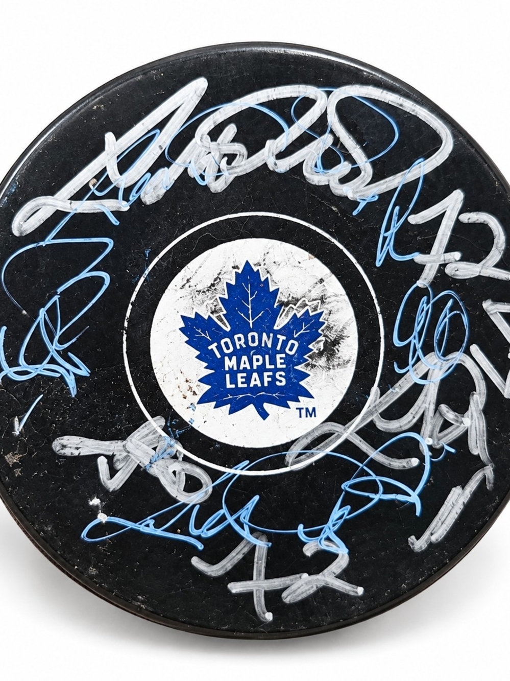 NHL Toronto Maple Leafs Black Puck with Blue and White Logo